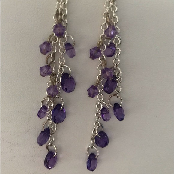 Silver Chain Purple Teardrop Long Earrings - Picture 1 of 6
